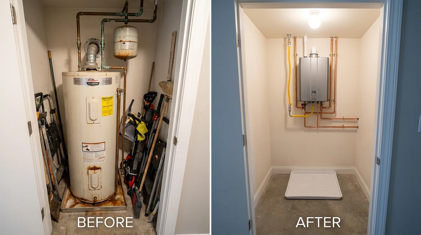 Tank water heater versus wall-mounted tankless unit comparison for Lutcher, LA homeowners