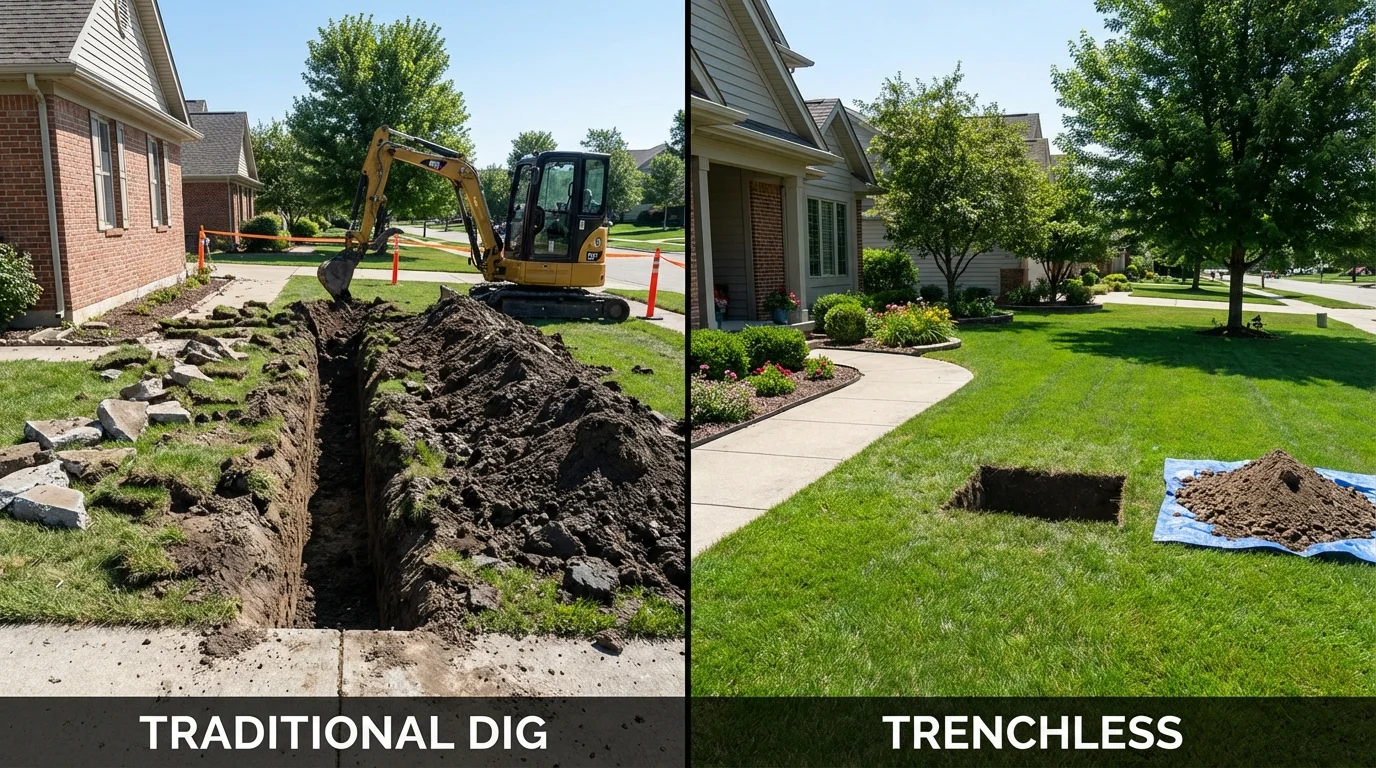 Trenchless sewer repair with minimal yard damage versus traditional excavation in Lutcher, LA